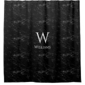 Rideaux De Douche Marbre noir Monogramme Blanc Nom initial moderne (Devant)