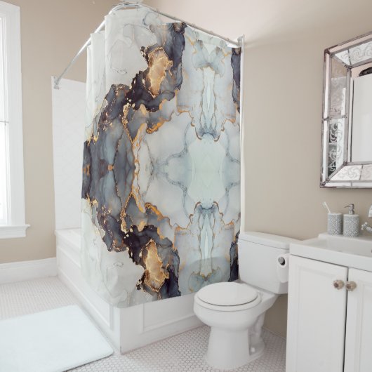 Rideaux De Douche Marbre noir or assez (En situation)