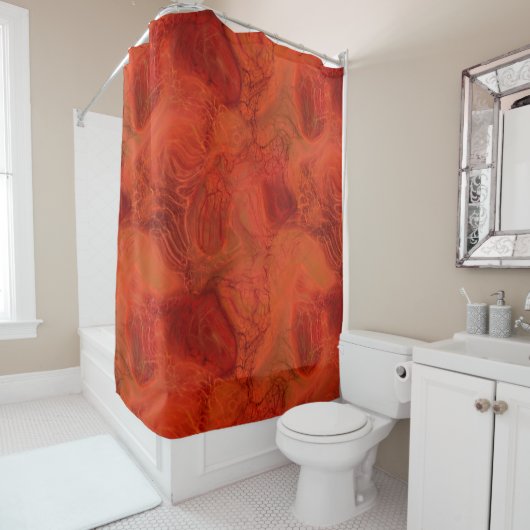 Rideaux De Douche marbre orange et rouge abstrait (En situation)