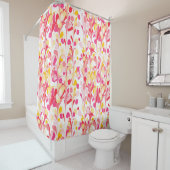 Rideaux De Douche Marbre rétro Abstrait Motif rose jaune rouge (En situation)