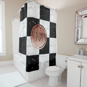 Rideaux De Douche Marbre rose de blanc de noir d'or de monogramme