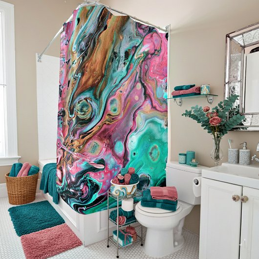 Rideaux De Douche Marbre rose et vert