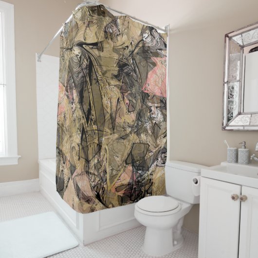 Rideaux De Douche Marbre Swirl Abstrait or Rose rose noir moderne (En situation)