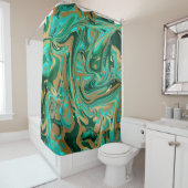 Rideaux De Douche Marbre vert et or liquide (En situation)