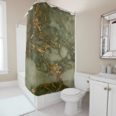 Rideaux De Douche Marbre Vert Olive Feuille de Faux Or (En situation)
