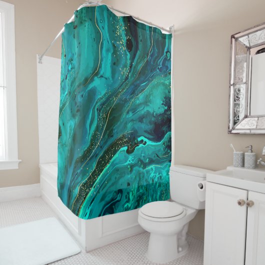 Rideaux De Douche Marbre vert & Or : Texture luxueuse (En situation)