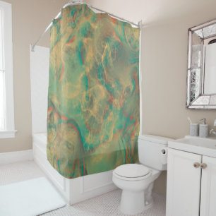 Rideaux De Douche Marbre vert rouge et mer abstrait