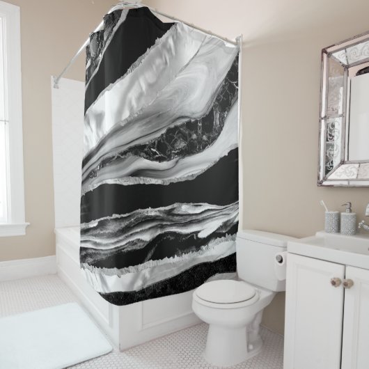 Rideaux De Douche Marbres noirs et mère de perle (En situation)