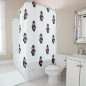 Rideaux De Douche Marching Band Drummer Cat Navy Blue Red (En situation)