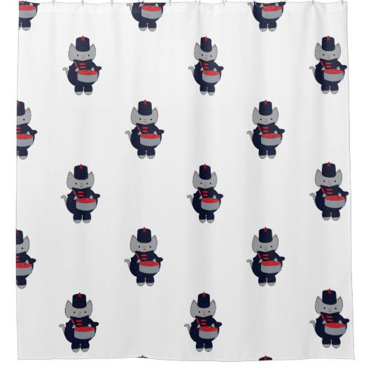 Rideaux De Douche Marching Band Drummer Cat Navy Blue Red (Devant)
