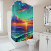 Rideaux De Douche "Marée Turquoise : Coucher de soleil sur l'océan" (En situation)