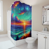 Rideaux De Douche "Marées Turquoises vibrantes : Coucher de soleil s (En situation)