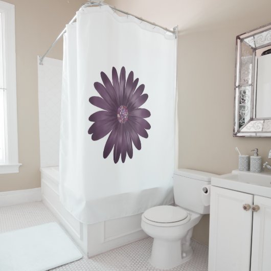 Rideaux De Douche Marguerite violette moderne avec parties scintilla (En situation)