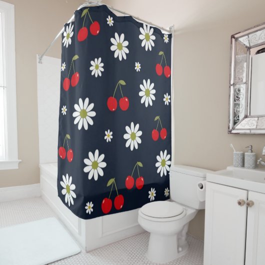 Rideaux De Douche Marguerites & Cerises (En situation)