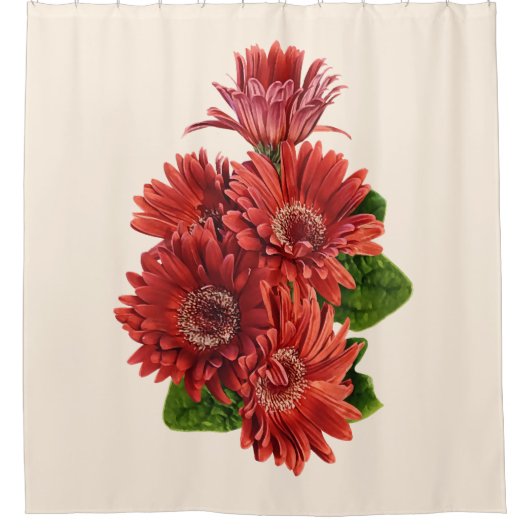 Rideaux De Douche Marguerites Gerbera Rouges (Devant)