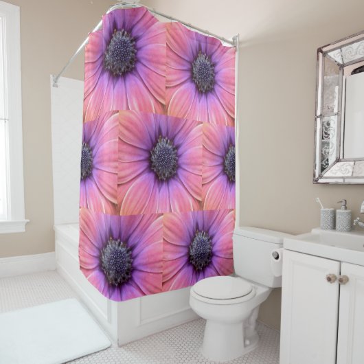 Rideaux De Douche Marguerites roses et orange (En situation)