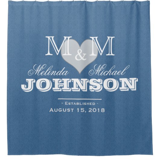 Rideaux De Douche Mariage de monogramme cardiaque (Devant)