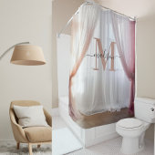 Rideaux De Douche Mariage de script de fond de Monogramme noir rose