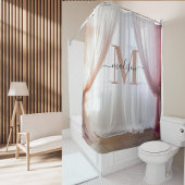 Rideaux De Douche Mariage de script de fond de Monogramme noir rose