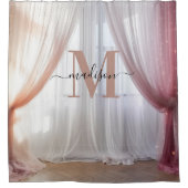 Rideaux De Douche Mariage de script de fond de Monogramme noir rose (Devant)