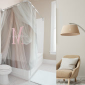 Rideaux De Douche Mariage élégant écriture monogramme rose soie blan