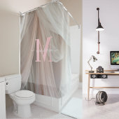 Rideaux De Douche Mariage élégant écriture monogramme rose soie blan