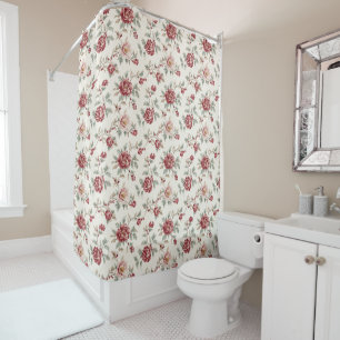 Rideaux De Douche Mariage Floral Crème Rouge Assez Chic