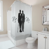 Rideaux De Douche Mariage gris argenté avec des noms et des dates (En situation)