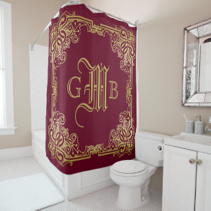 Rideaux De Douche Mariage Monogramme Classic Gold Frame Bourgogne