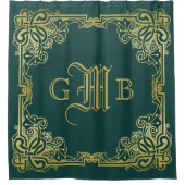 Rideaux De Douche Mariage Monogramme Classic Gold Frame Dark Green (Devant)