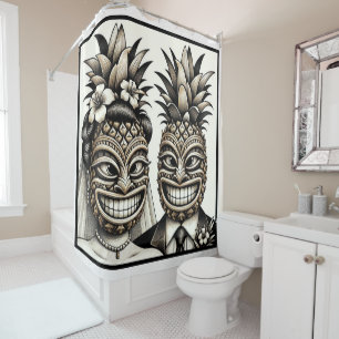Rideaux De Douche Mariée et marié Aloha Tête de Tiki d'ananas Mariag