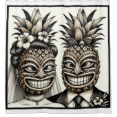 Rideaux De Douche Mariée et Marié Tête de Tiki Ananas Aloha Mariage  (Devant)