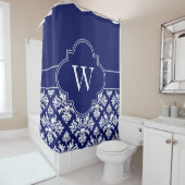 Rideaux De Douche Marine Blanc LG Damas #3 1ICBR Monogramme de marin (En situation)