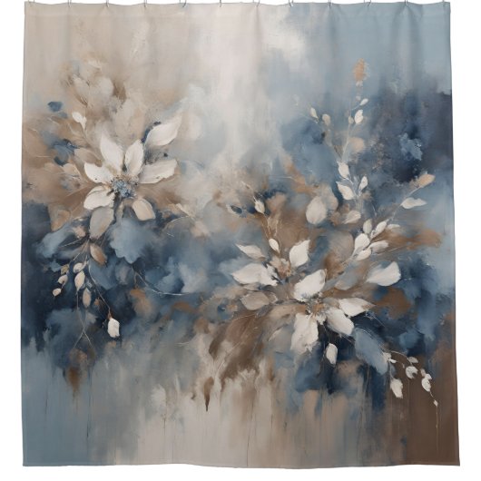 Rideaux De Douche Marine Bleu clair Brown Floral moderne (Devant)