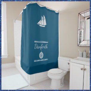 Rideaux De Douche Marine bleu et blanc Nautique