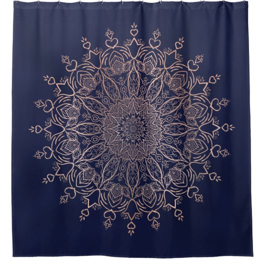 Rideaux De Douche Marine bleu et Rose or Mandala Boho (Devant)