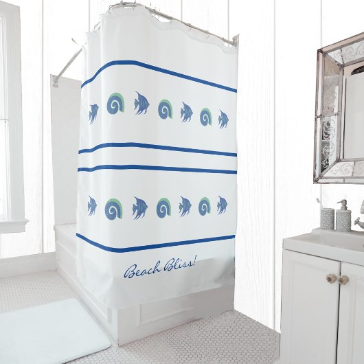 Rideaux De Douche Marine Blue White Strips Fish Beach House
