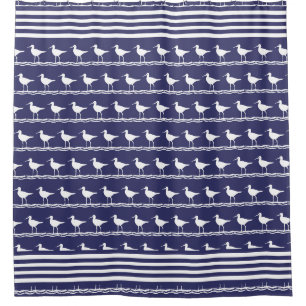Rideaux De Douche Marine côtière moderne Nautique Bleu Bécasseaux