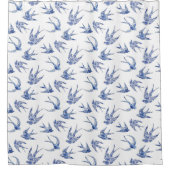 Rideaux De Douche Marine florale de l'hirondelle Blanche Chinoiserie (Devant)