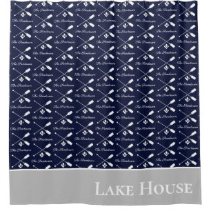 Rideaux De Douche  Marine Paddle bleu Monogram Lake House Nautique