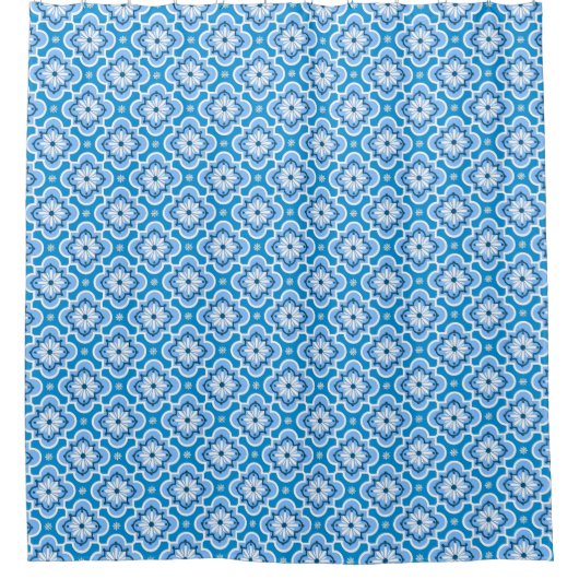 Rideaux De Douche Marocain en tuiles motif - Bleu et Blanc (Devant)