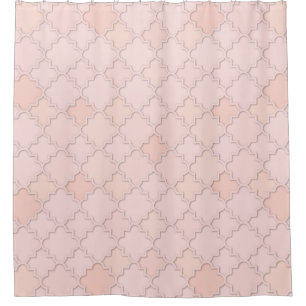 Rideaux De Douche Marocain Grand Quatrefoil Motif Pastel Coral