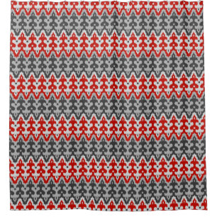 Rideaux De Douche Marocain Ikat Damask, Graphite Grey et Rouge