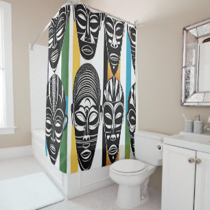 Rideaux De Douche Masques Tribaux Africains Stripes Colorées