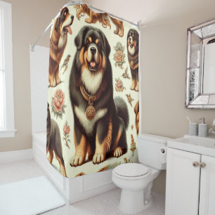 Rideaux De Douche Mastiff Tibétain vintage Peinture sans joint