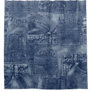 Rideaux De Douche Matériau Denim dans un motif de poche patchwork.