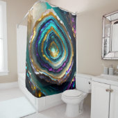 Rideaux De Douche Mauve et Turquoise Blue Geode Gold (En situation)