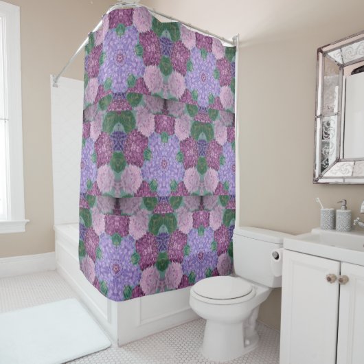 Rideaux De Douche Mauve Violet Et Rose Hydrangée (En situation)