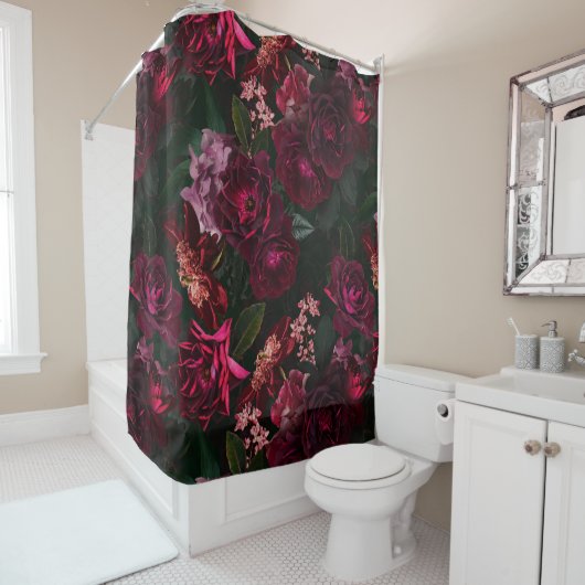 Rideaux De Douche Maximalisme Véritable Moody Florals Rose (En situation)