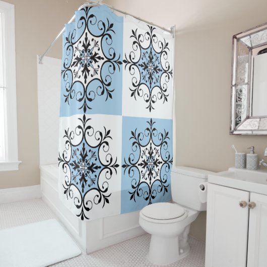 Rideaux De Douche Médaillon bleu (En situation)